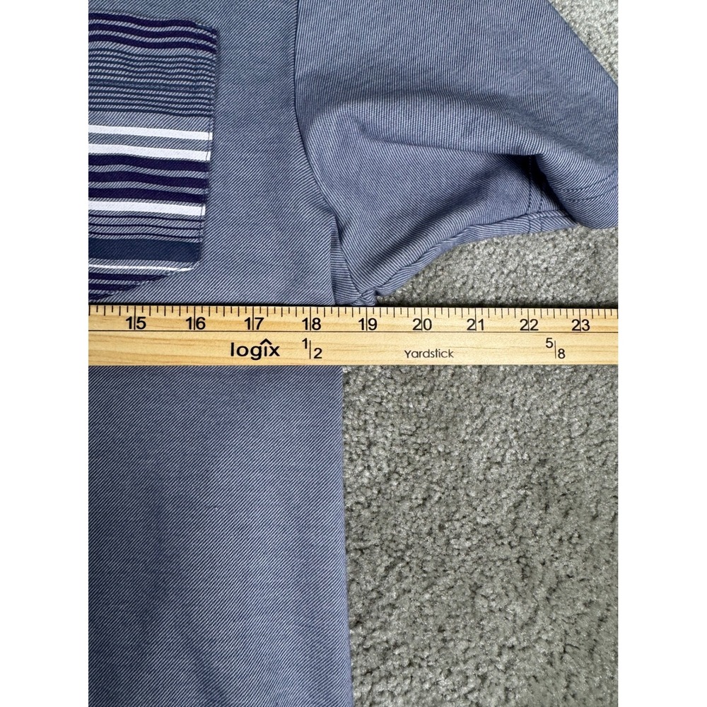 TravisMathew Mens Blue Striped Pima Cotton Blend Pocket Polo Shirt Medium - Picture 5 of 8